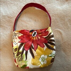 Floral Canvas Shoulder Bag - Red, Yellow, Green